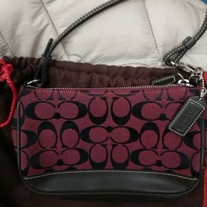 New vintage coach raspberry canvas and brown leather mini handbag